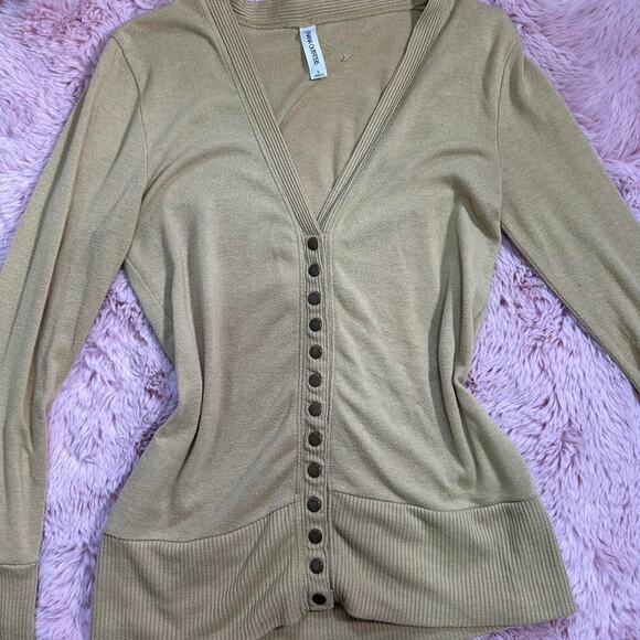 Y2k tan vneck sweater cardigan - Picture 4 of 7